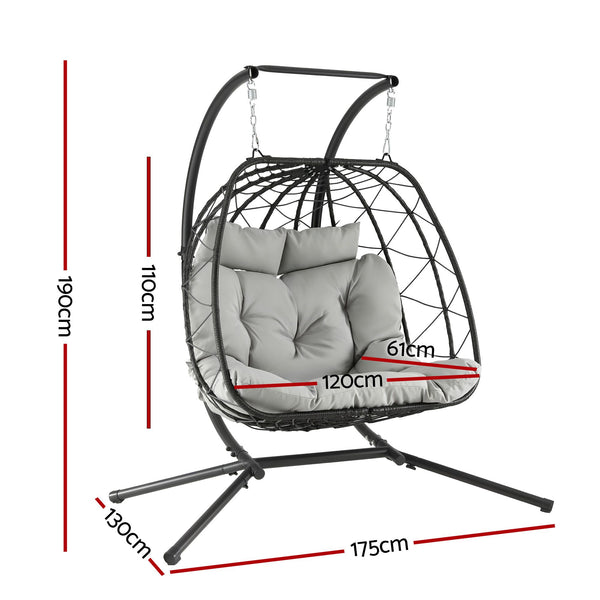 Gardeon Outdoor Swing Chair 2 Seater with Stand Cushion Rattan Patio Furniture Awezingly