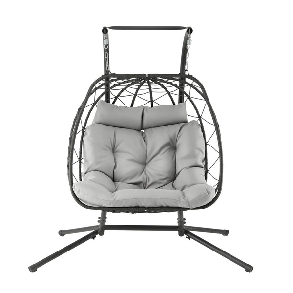 Gardeon Outdoor Swing Chair 2 Seater with Stand Cushion Rattan Patio Furniture Awezingly