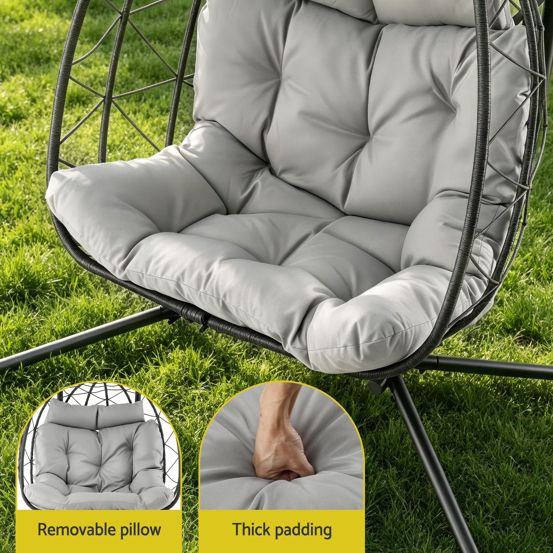 Gardeon Outdoor Swing Chair 2 Seater with Stand Cushion Rattan Patio Furniture Awezingly