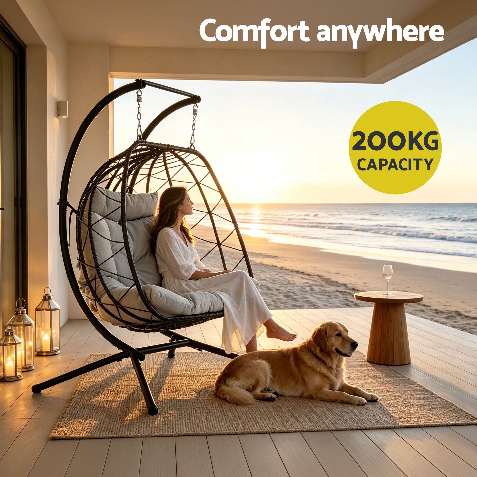 Gardeon Outdoor Swing Chair 2 Seater with Stand Cushion Rattan Patio Furniture Awezingly