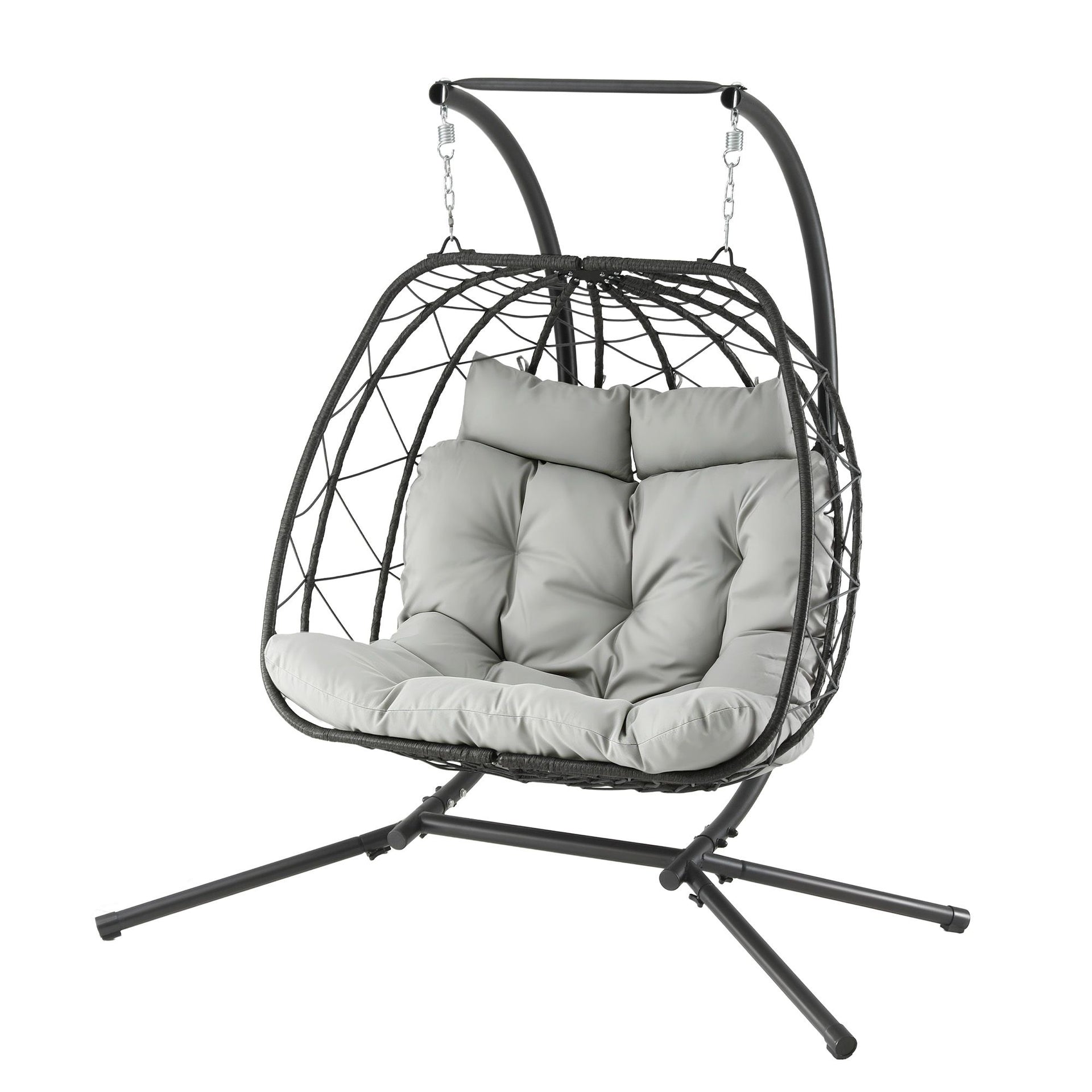 Gardeon Outdoor Swing Chair 2 Seater with Stand Cushion Rattan Patio Furniture Awezingly