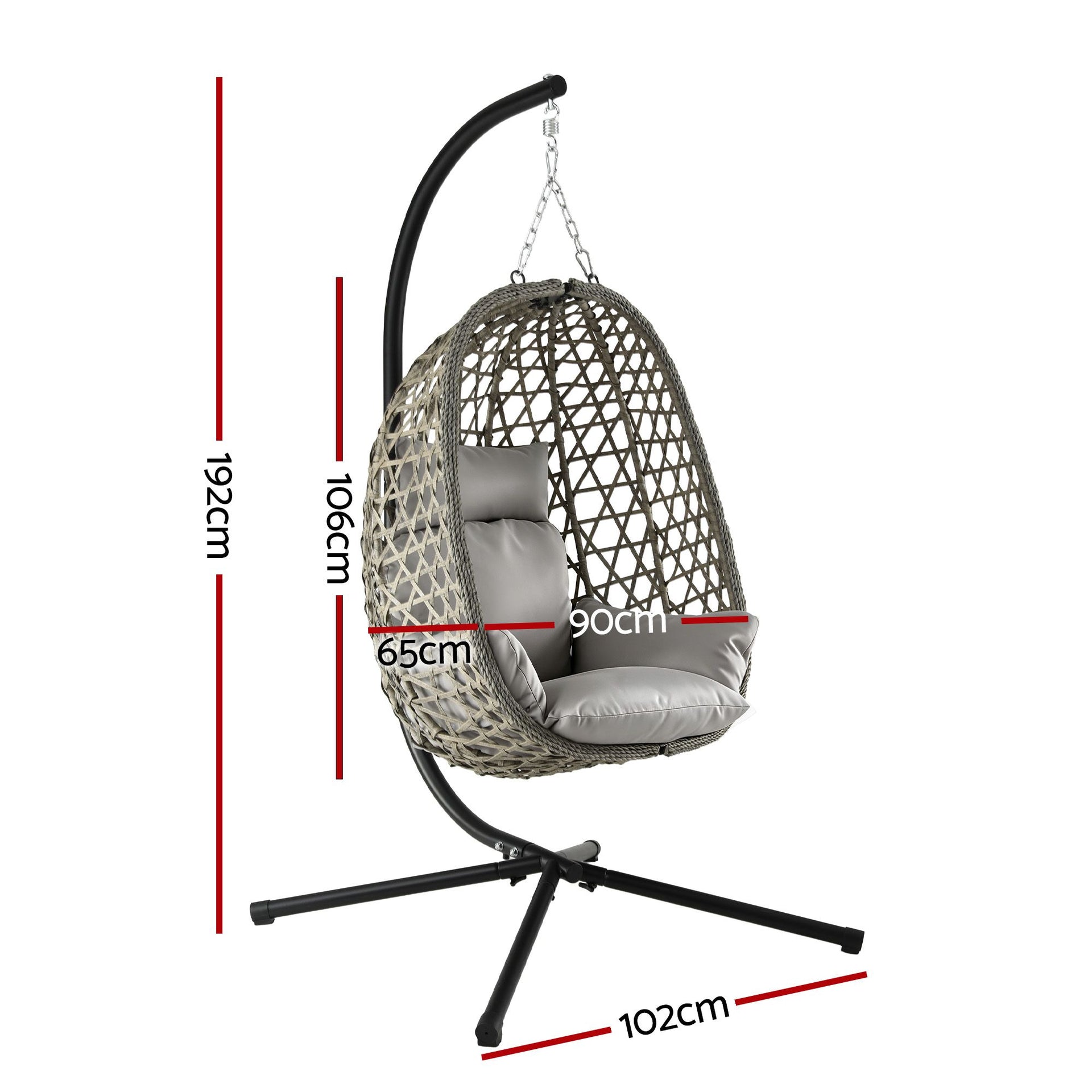 Gardeon Outdoor Swing Chair with Stand Cushion Rattan Furniture Grey Awezingly