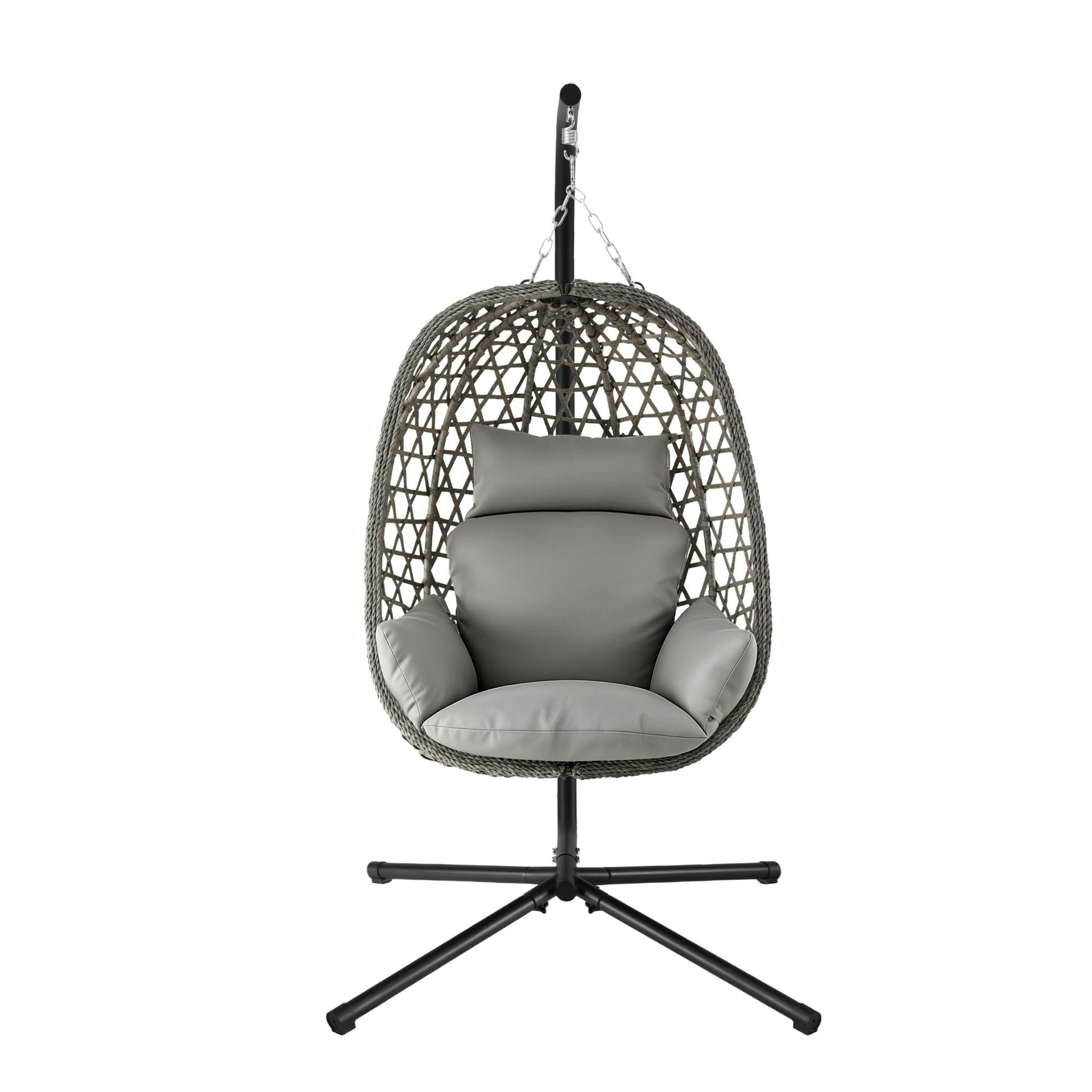 Gardeon Outdoor Swing Chair with Stand Cushion Rattan Furniture Grey Awezingly