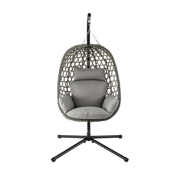 Gardeon Outdoor Swing Chair with Stand Cushion Rattan Furniture Grey Awezingly