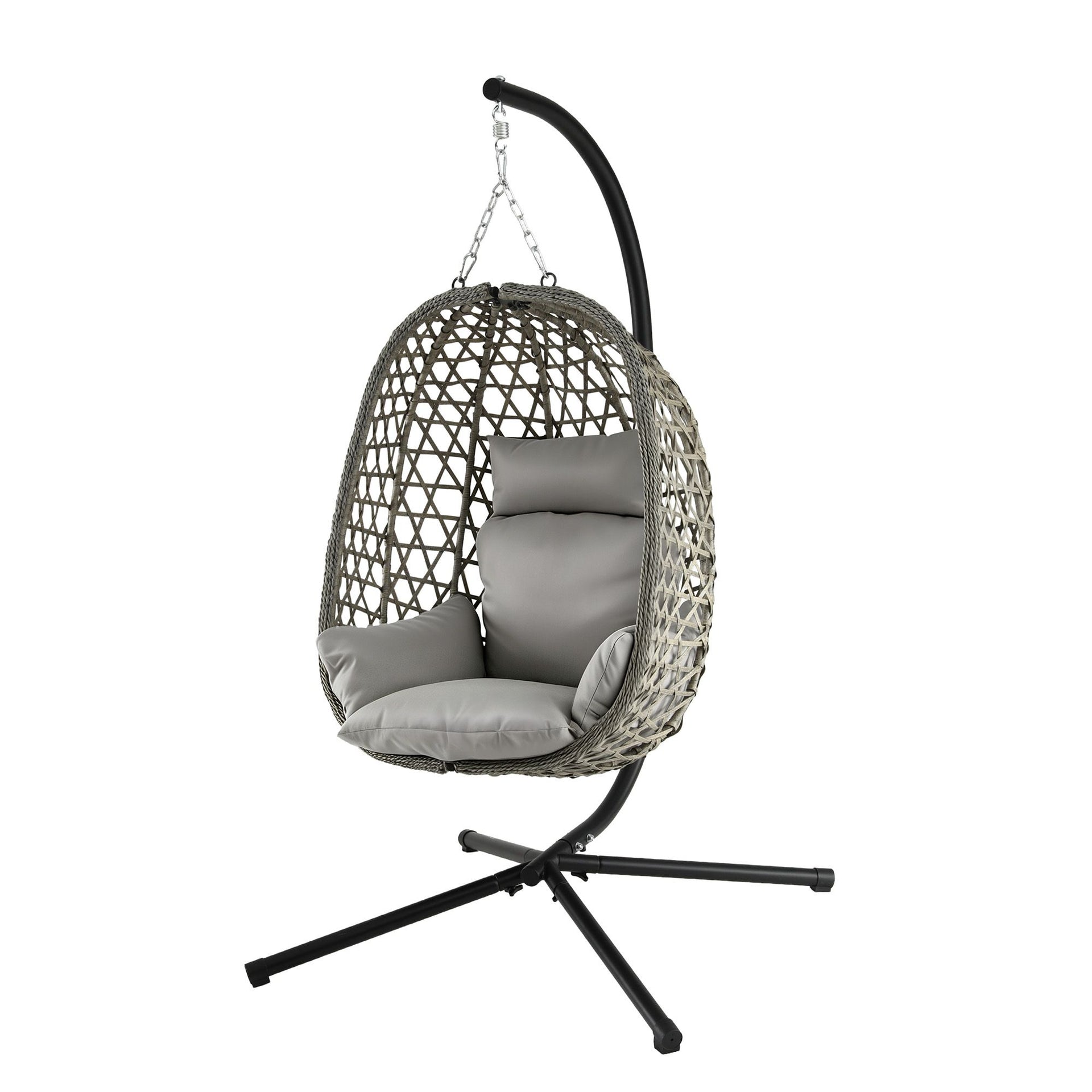 Gardeon Outdoor Swing Chair with Stand Cushion Rattan Furniture Grey Awezingly