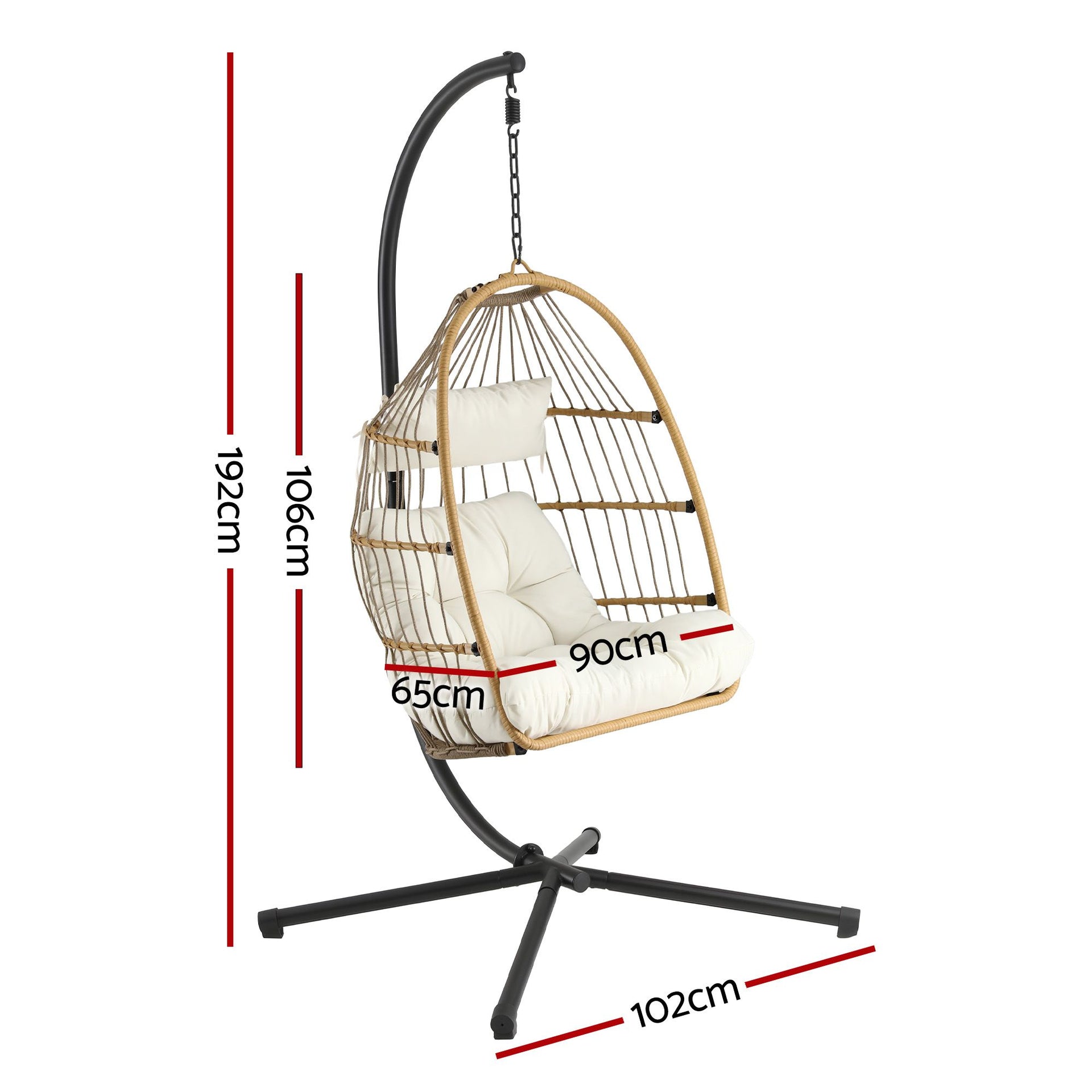 Gardeon Foldable Outdoor Swing Chair with Stand Cushion Rattan Patio Furniture Awezingly