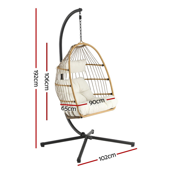 Gardeon Foldable Outdoor Swing Chair with Stand Cushion Rattan Patio Furniture Awezingly