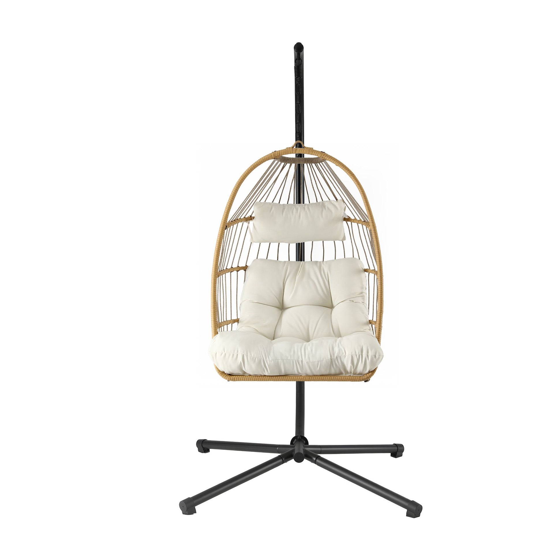 Gardeon Foldable Outdoor Swing Chair with Stand Cushion Rattan Patio Furniture Awezingly