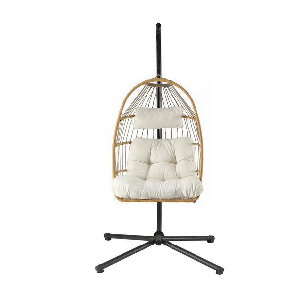 Gardeon Foldable Outdoor Swing Chair with Stand Cushion Rattan Patio Furniture Awezingly