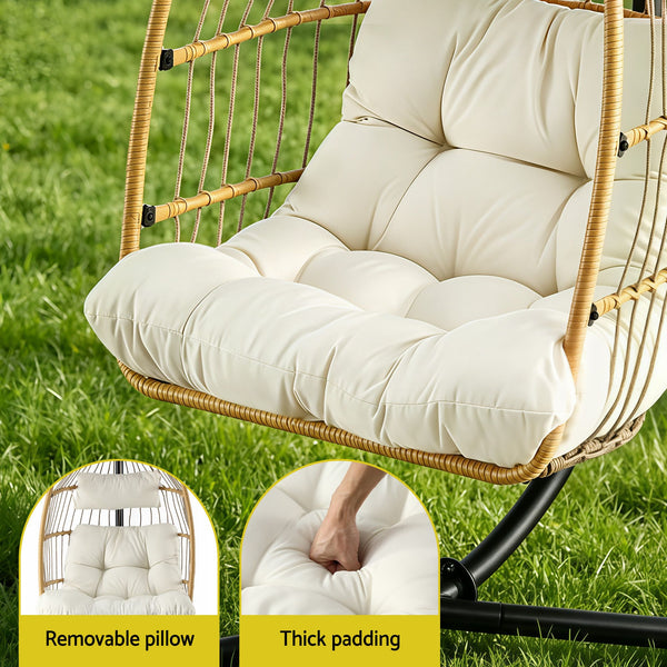 Gardeon Foldable Outdoor Swing Chair with Stand Cushion Rattan Patio Furniture Awezingly