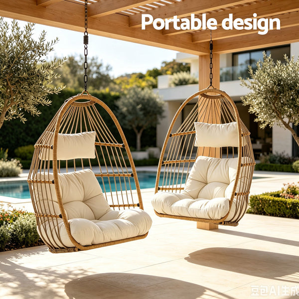 Gardeon Foldable Outdoor Swing Chair with Stand Cushion Rattan Patio Furniture Awezingly