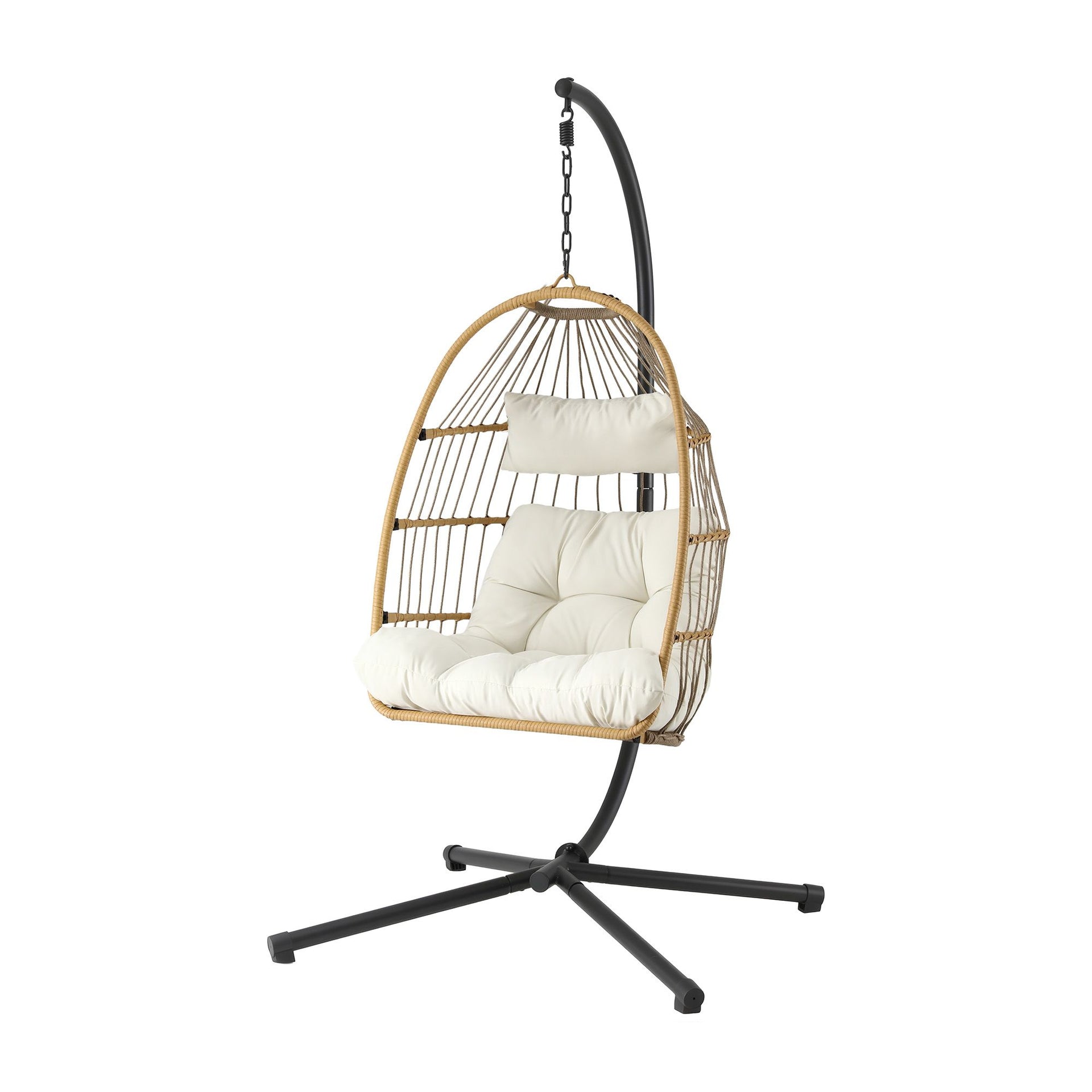 Gardeon Foldable Outdoor Swing Chair with Stand Cushion Rattan Patio Furniture Awezingly