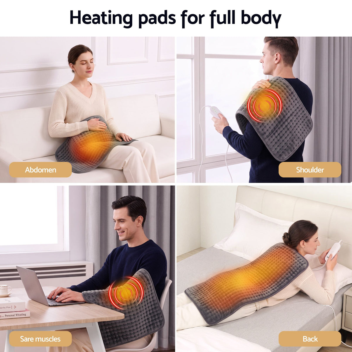 Livemor Heating Pad for Back Neck Shoulder Knee Arms Legs 60x30cm 4 Heat Settings Gift for Women Men Awezingly