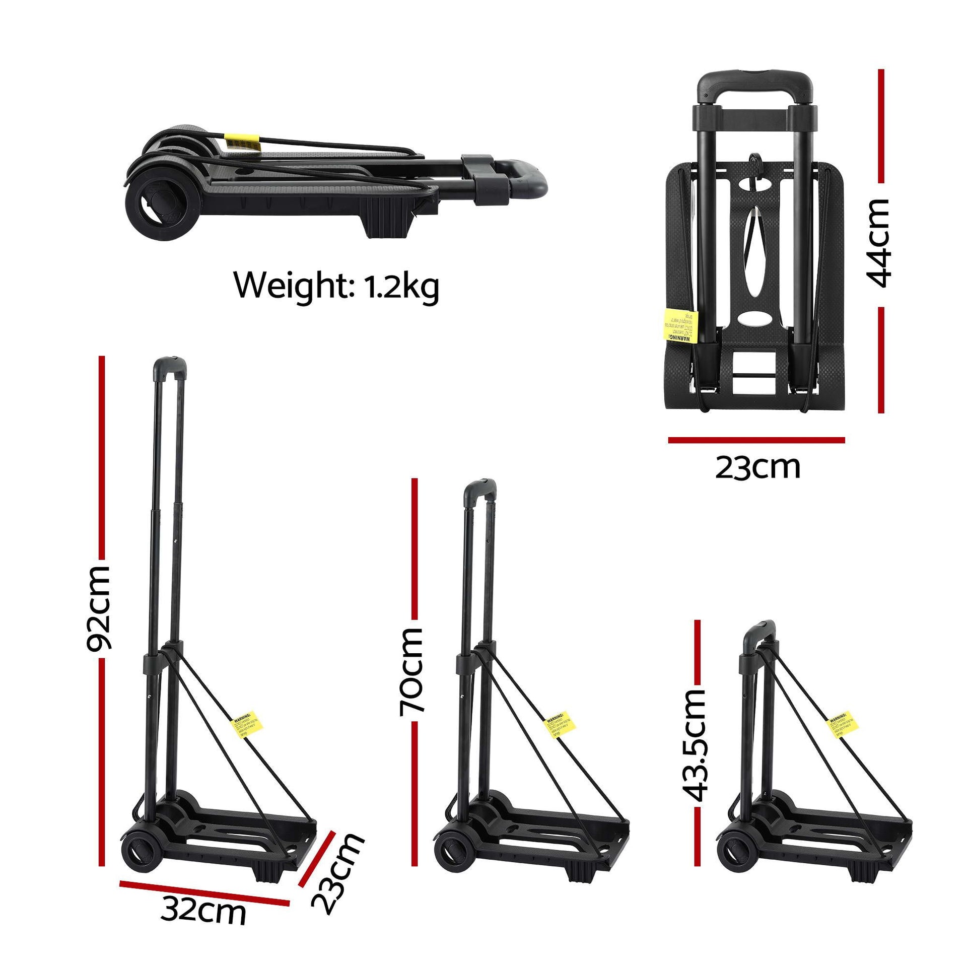 Giantz Folding Trolley Portable Hand Truck Lightweight Travel Luggage Black Awezingly