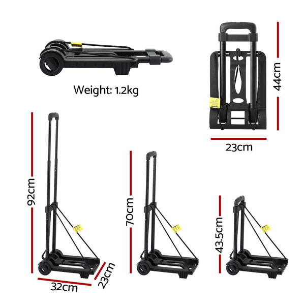 Giantz Folding Trolley Portable Hand Truck Lightweight Travel Luggage Black Awezingly