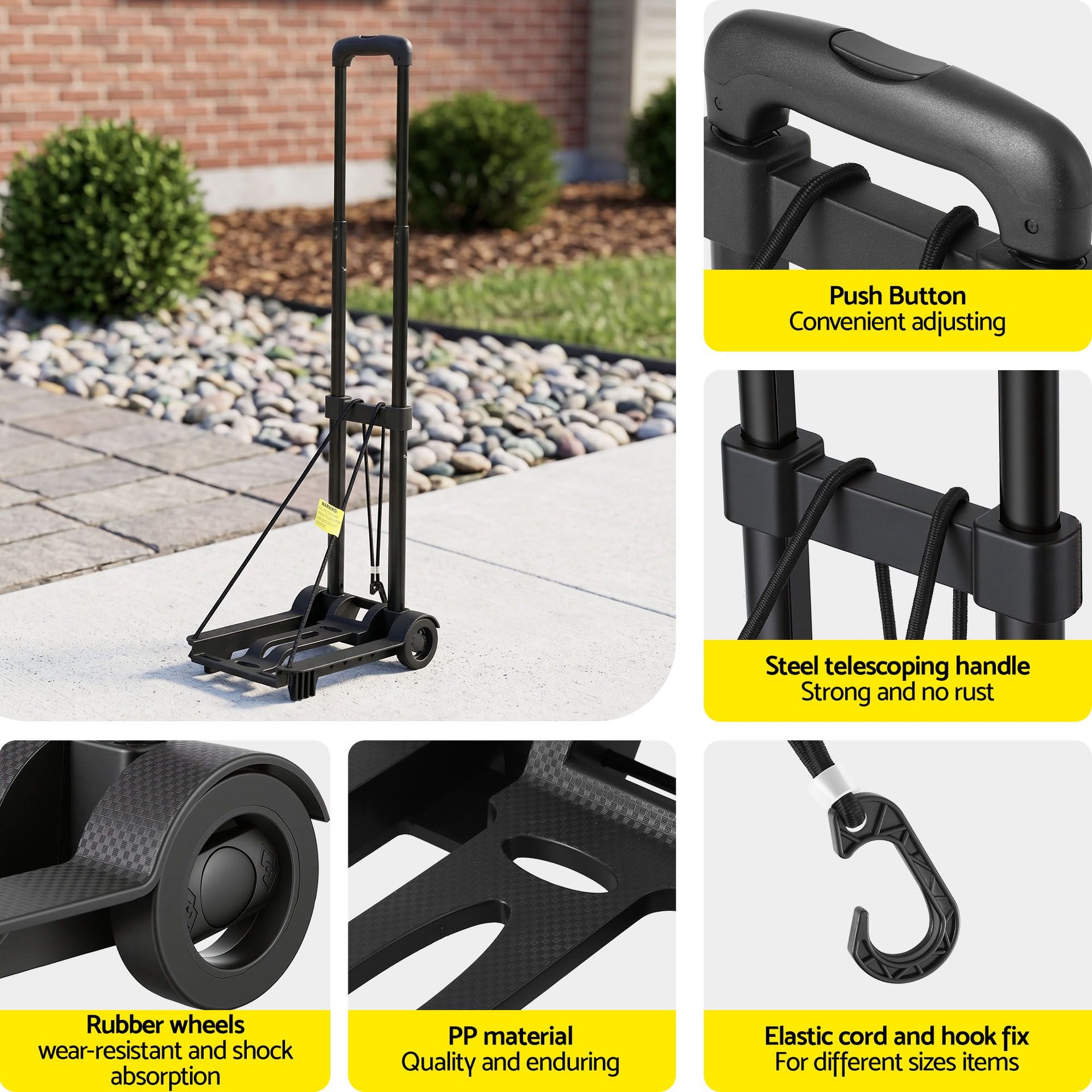 Giantz Folding Trolley Portable Hand Truck Lightweight Travel Luggage Black Awezingly