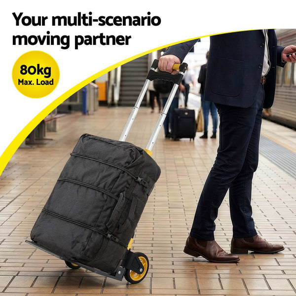 Giantz Folding Trolley Portable Hand Truck Lightweight Travel Luggage Silver Awezingly