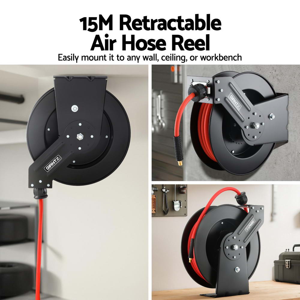 Giantz Air Hose Reel 3/8 IN x 15m Retractable Air Hose 300PSI Awezingly