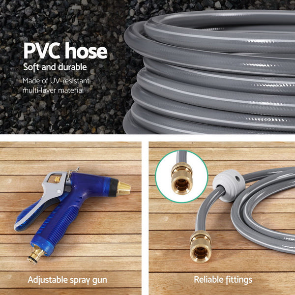 Green Fingers 30M Water Hose Reel Retractable Auto Rewind Wall Mount Garden Spray Gun Awezingly