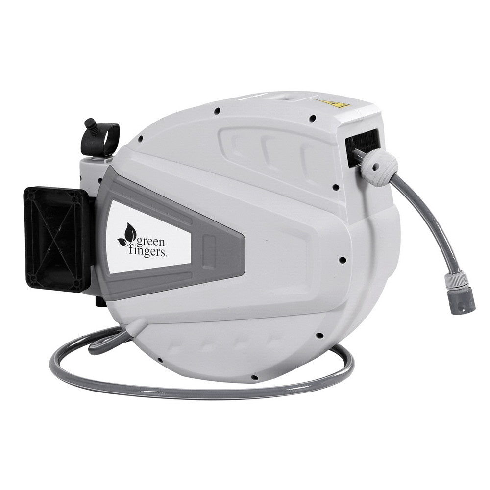 Green Fingers 30M Water Hose Reel Retractable Auto Rewind Wall Mount Garden Spray Gun Greenfingers