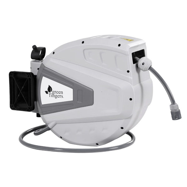 Green Fingers 30M Water Hose Reel Retractable Auto Rewind Wall Mount Garden Spray Gun Greenfingers