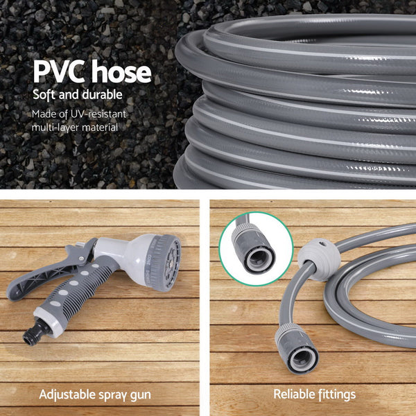 Green Fingers 30M Water Hose Reel Retractable Auto Rewind Wall Mount Garden Spray Gun Greenfingers