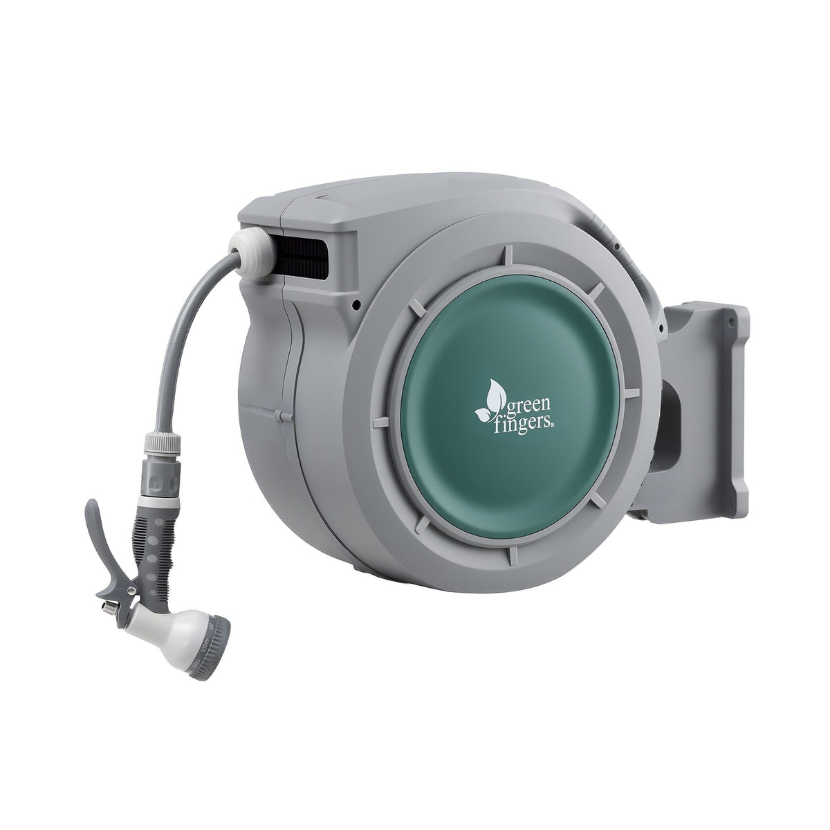 Green Fingers 10m Retractable Water Hose Reel, Wall Mounted Garden Hose 9-Pattern Nozzle Awezingly