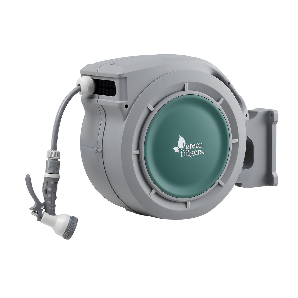Green Fingers 20m Retractable Water Hose Reel, Wall Mounted Garden Hose 9-Pattern Nozzle Awezingly
