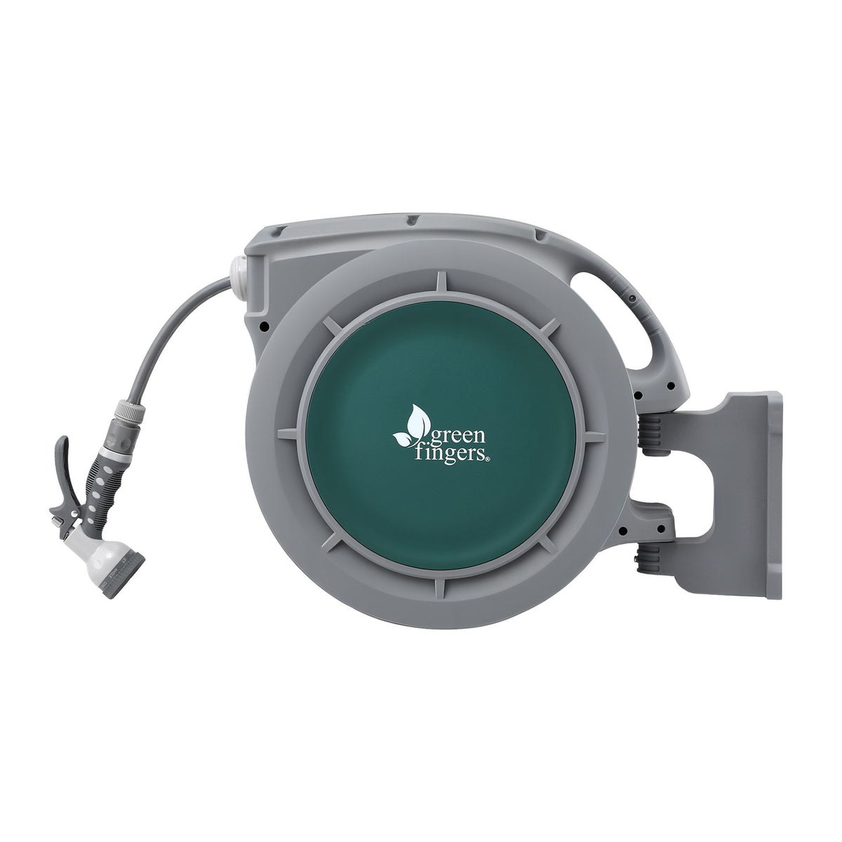 Green Fingers 20m Retractable Water Hose Reel, Wall Mounted Garden Hose 9-Pattern Nozzle Awezingly