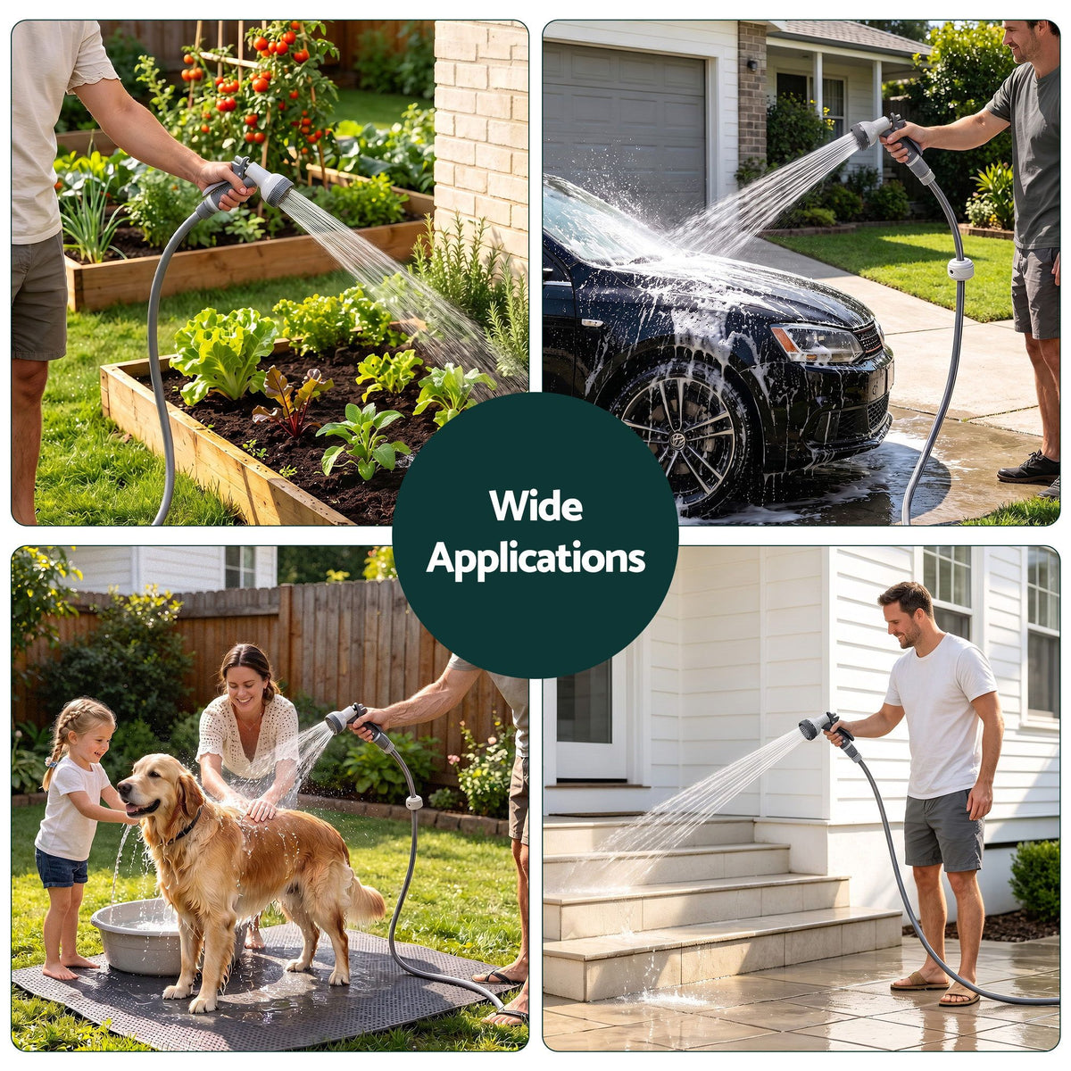 Green Fingers 30m Retractable Water Hose Reel, Wall Mounted Garden Hose 9-Pattern Nozzle Awezingly