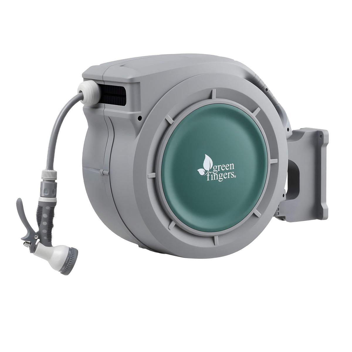 Green Fingers 30m Retractable Water Hose Reel, Wall Mounted Garden Hose 9-Pattern Nozzle Awezingly