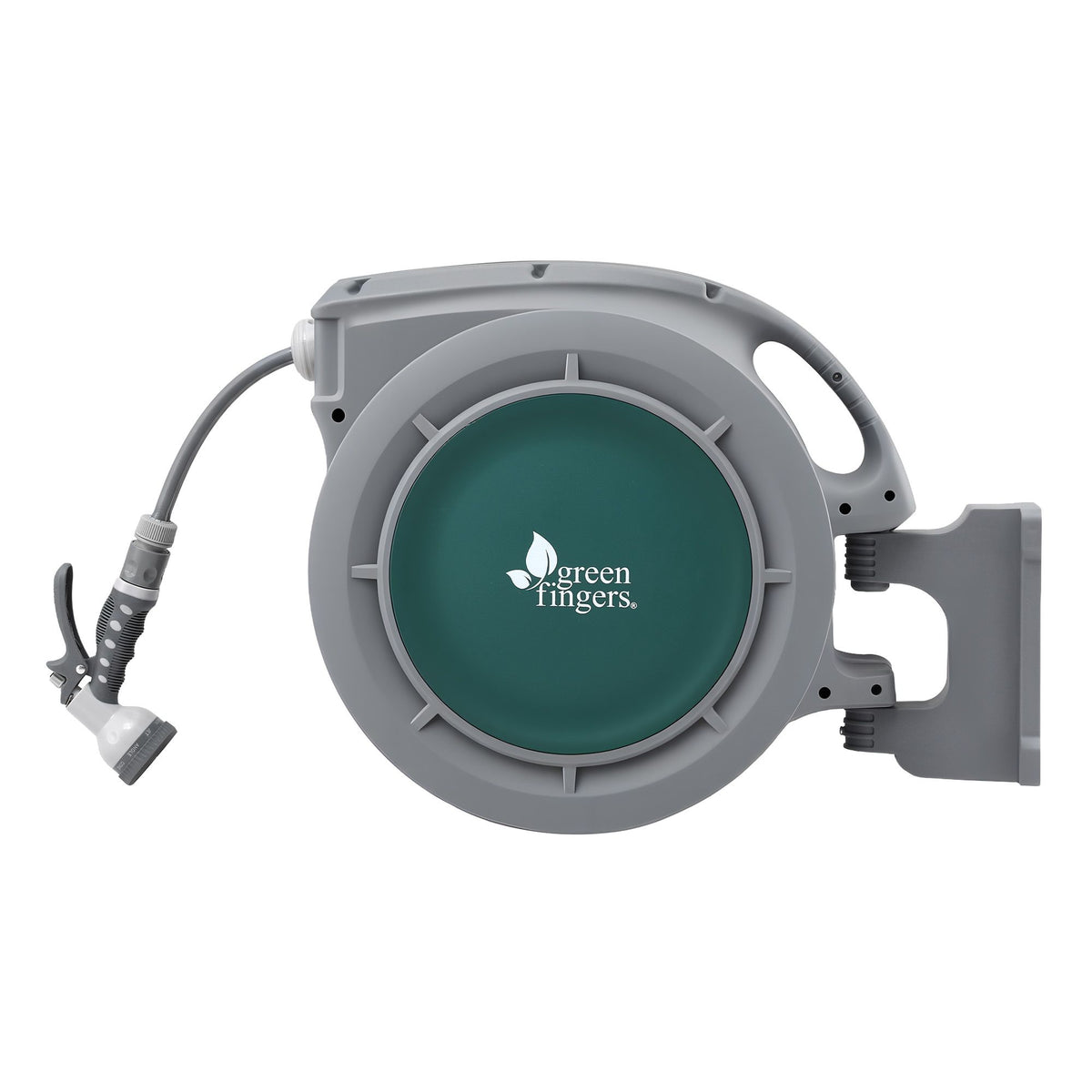 Green Fingers 30m Retractable Water Hose Reel, Wall Mounted Garden Hose 9-Pattern Nozzle Awezingly