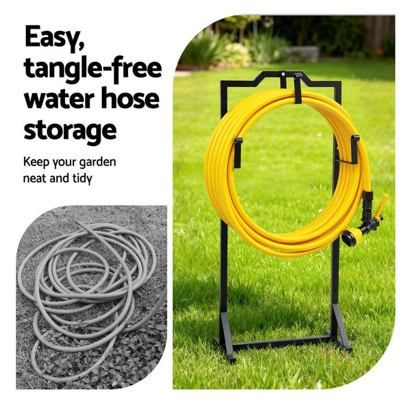 Green Fingers Garden Hose Holder Metal Portable Freestanding Hose Stand 4 Spikes Black Awezingly