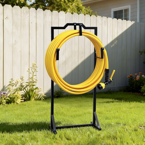 Green Fingers Garden Hose Holder Metal Portable Freestanding Hose Stand 4 Spikes Black Awezingly