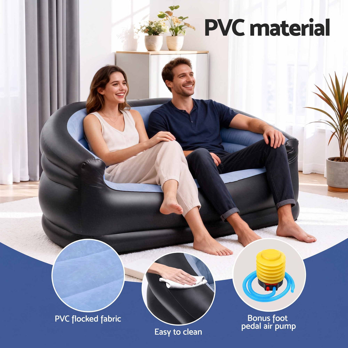 Gardeon Outdoor Air Sofa Inflatable Couch Two-Seater Lounge Chair with Pump Blow Up Couches for Camping Awezingly
