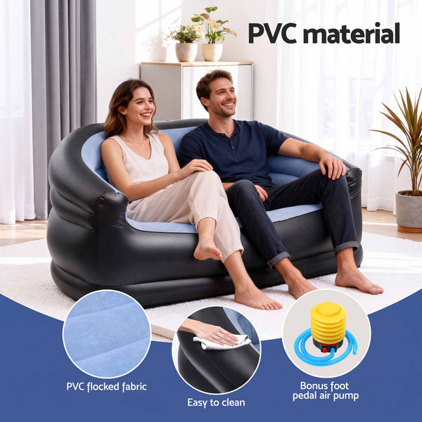 Gardeon Outdoor Air Sofa Inflatable Couch Two-Seater Lounge Chair with Pump Blow Up Couches for Camping Awezingly