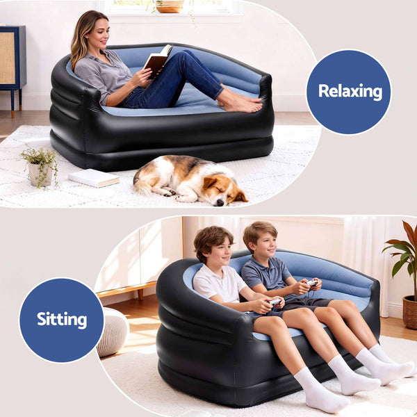 Gardeon Outdoor Air Sofa Inflatable Couch Two-Seater Lounge Chair with Pump Blow Up Couches for Camping Awezingly