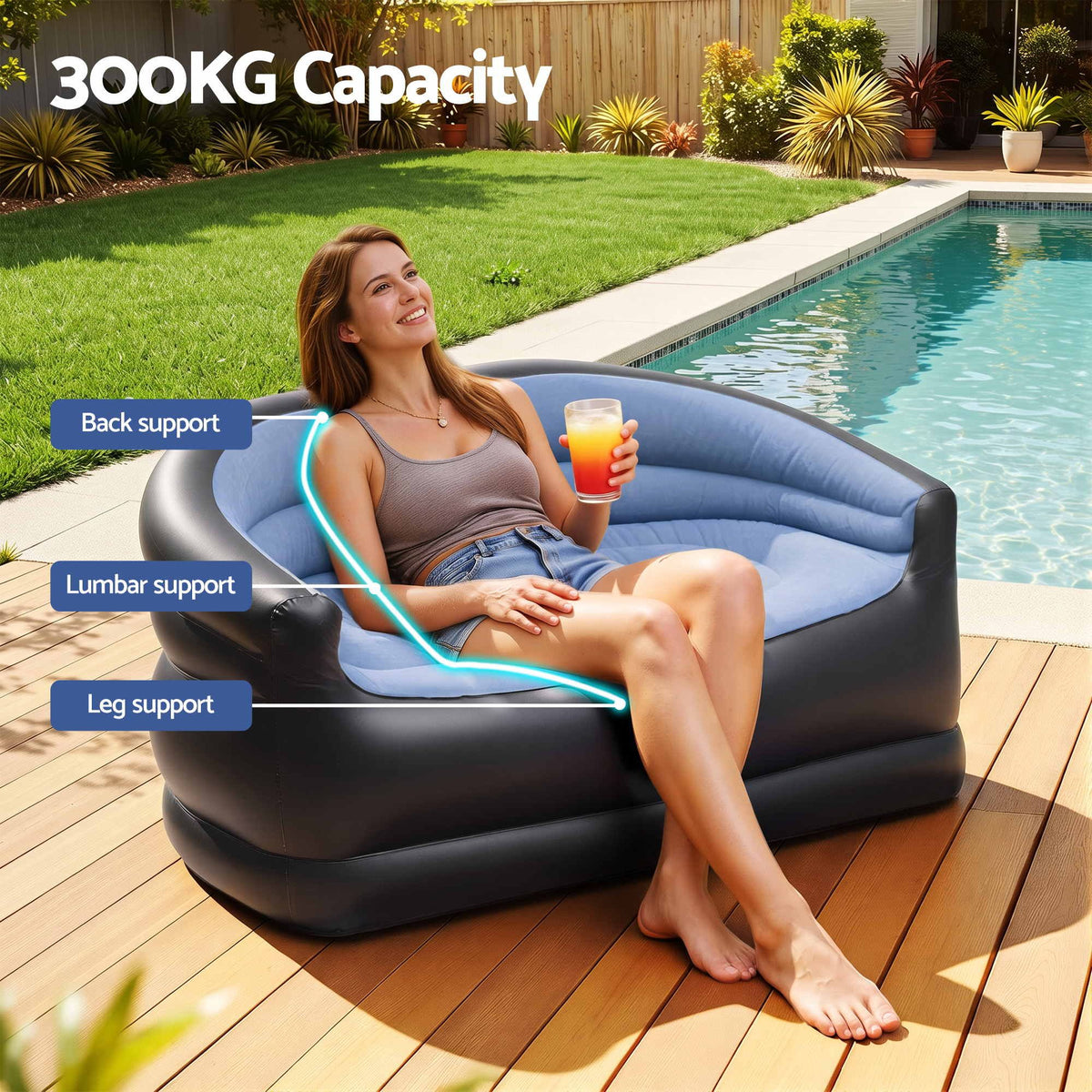 Gardeon Outdoor Air Sofa Inflatable Couch Two-Seater Lounge Chair with Pump Blow Up Couches for Camping Awezingly