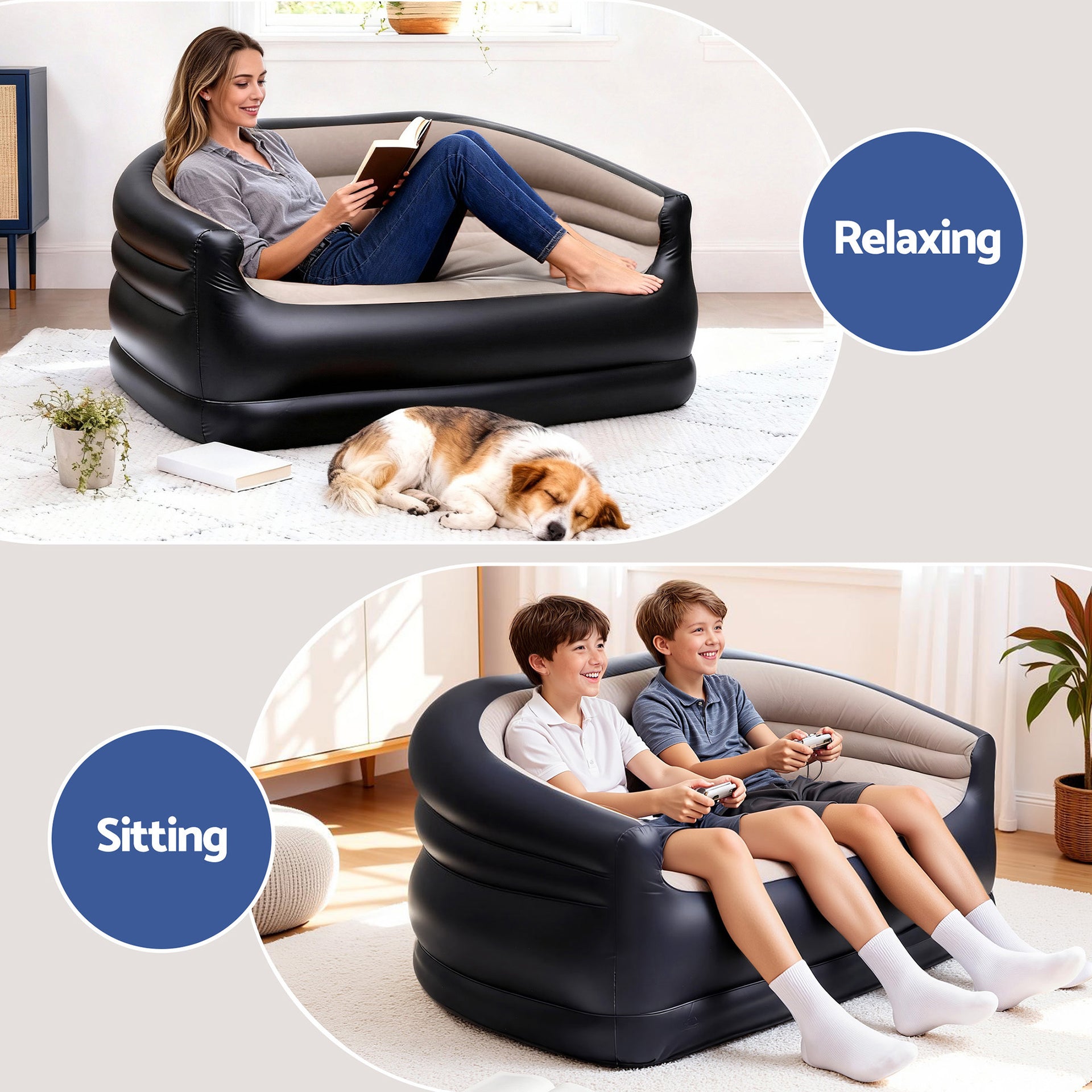 Gardeon Outdoor Air Sofa Inflatable Couch Two-Seater Lounge Chair with Pump Blow Up Couches for Camping Awezingly
