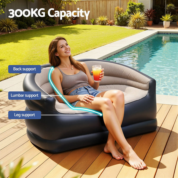 Gardeon Outdoor Air Sofa Inflatable Couch Two-Seater Lounge Chair with Pump Blow Up Couches for Camping Awezingly