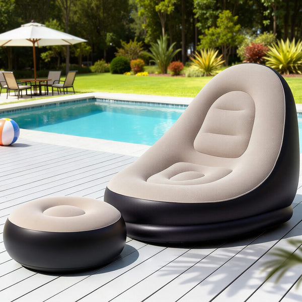 Gardeon Inflatable Chair with Ottoman Air Sofa Blow Up Air Chair for Camping with Pump Awezingly
