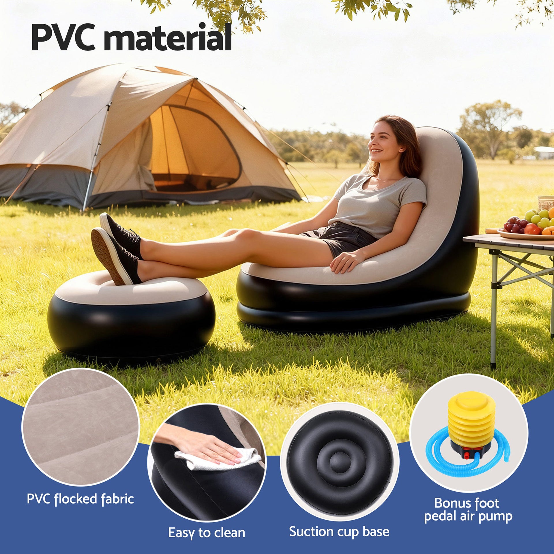 Gardeon Inflatable Chair with Ottoman Air Sofa Blow Up Air Chair for Camping with Pump Awezingly