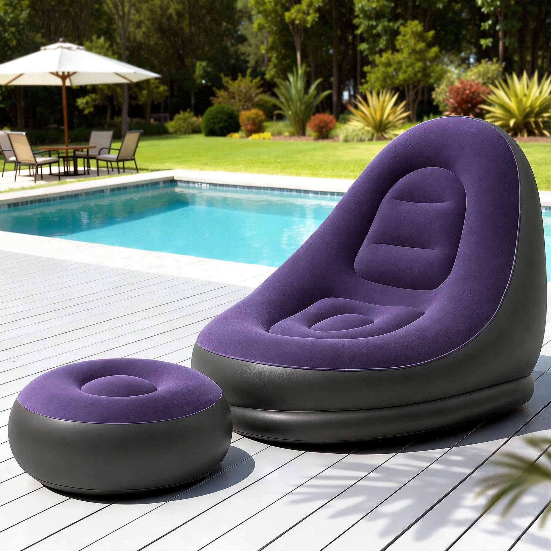 Gardeon Inflatable Chair with Ottoman Air Sofa Blow Up Air Chair for Camping with Pump Purple Awezingly