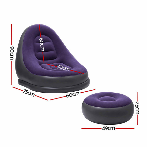 Gardeon Inflatable Chair with Ottoman Air Sofa Blow Up Air Chair for Camping with Pump Purple Awezingly