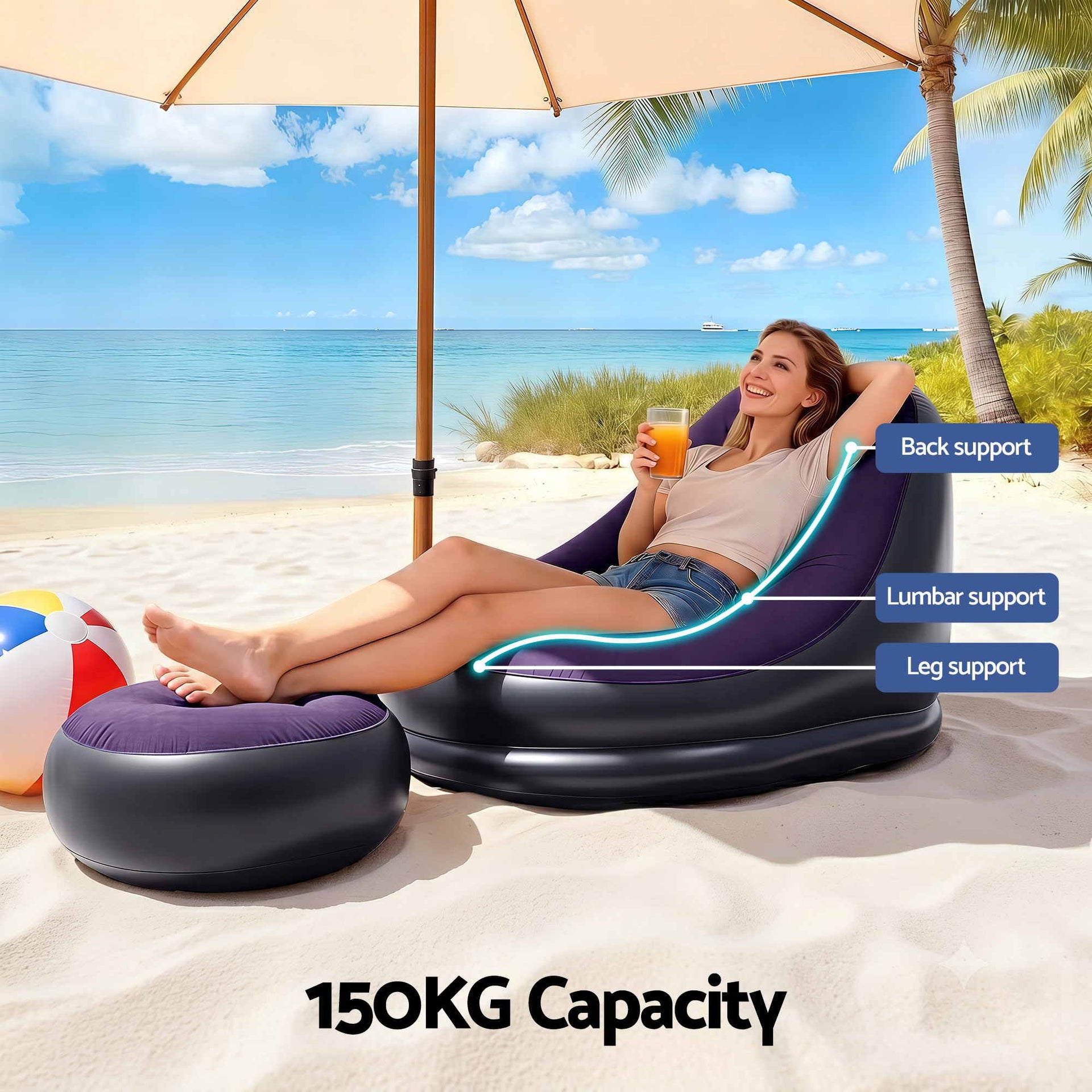 Gardeon Inflatable Chair with Ottoman Air Sofa Blow Up Air Chair for Camping with Pump Purple Awezingly