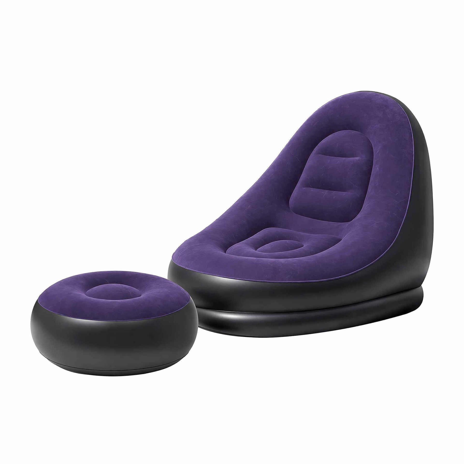 Gardeon Inflatable Chair with Ottoman Air Sofa Blow Up Air Chair for Camping with Pump Purple Awezingly