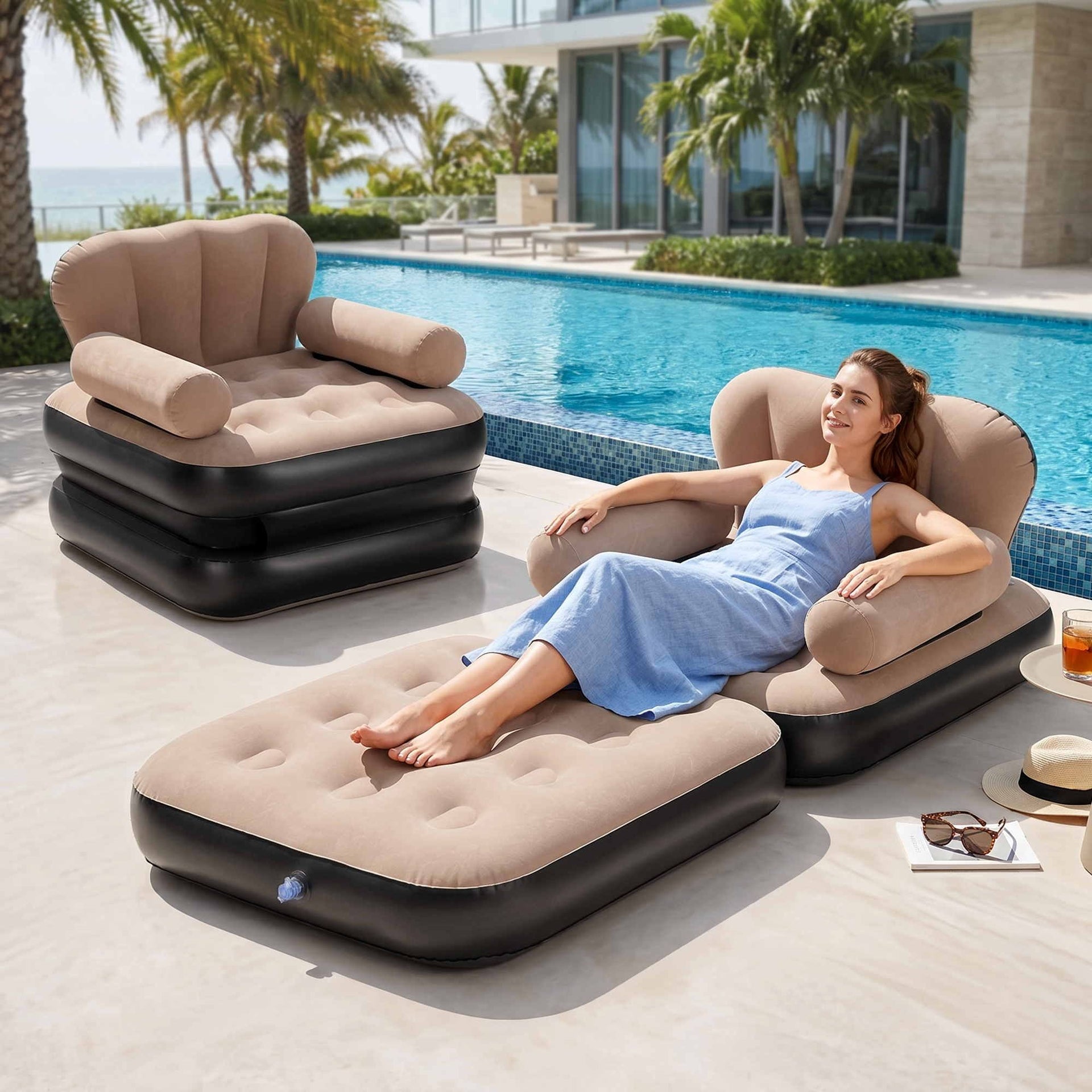 Gardeon Inflatable Chair Sun Lounge Air Sofa Blow Up Air Chair for Camping with Pump Awezingly
