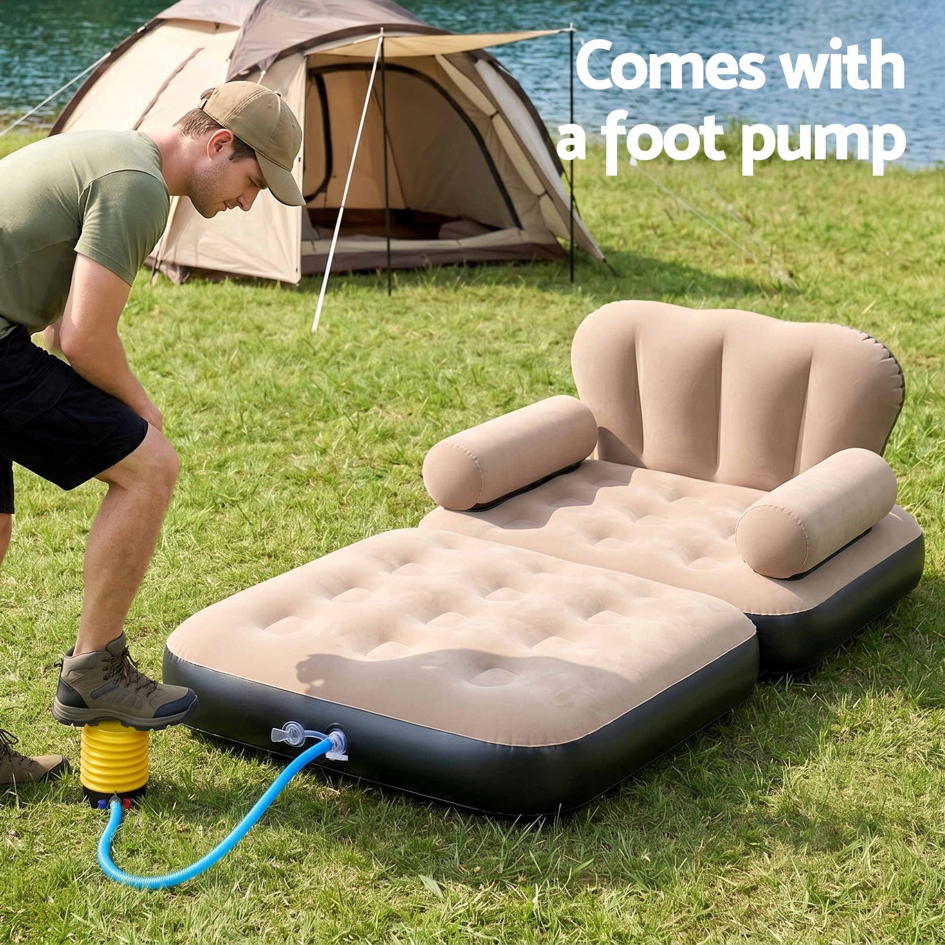 Gardeon Inflatable Chair Sun Lounge Air Sofa Blow Up Air Chair for Camping with Pump Awezingly