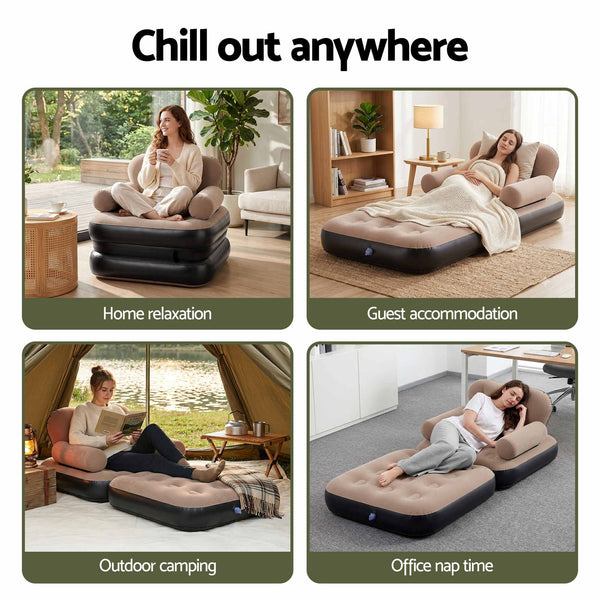 Gardeon Inflatable Chair Sun Lounge Air Sofa Blow Up Air Chair for Camping with Pump Awezingly