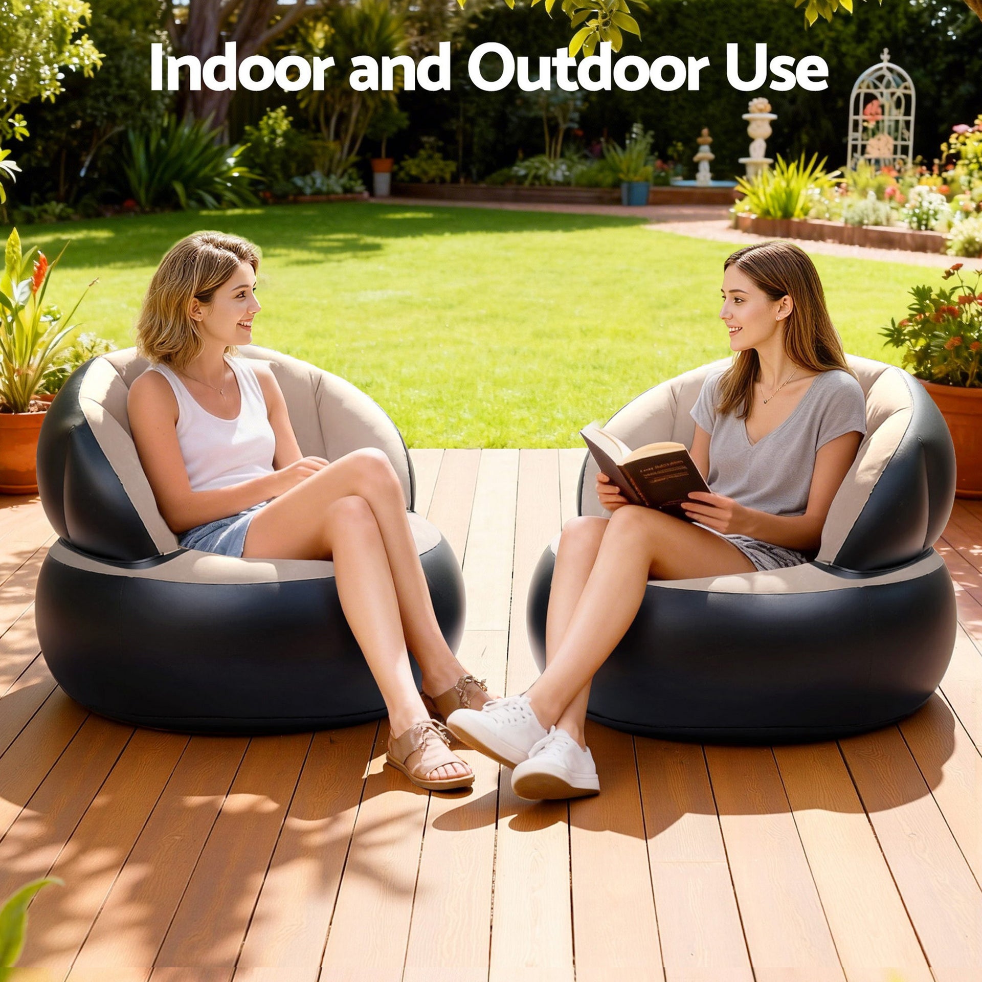 Gardeon Inflatable Chair Blow Up Folding Air Chairs Sofa for Camping with Pump Awezingly